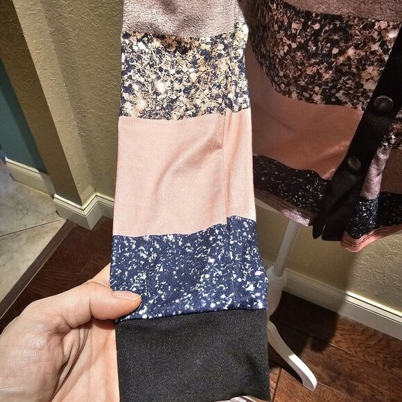 Color block Button-Up Long Sleeve Shirt M Patchwork Disco Boho 90's 70's Trucker - Picture 7 of 12